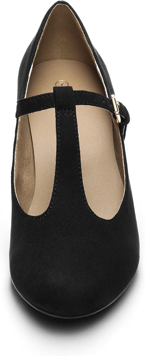 imageDREAM PAIRS Low Chunky Heels for Women TStrap Mary Jane Pumps Wedding Dress ShoesBlack