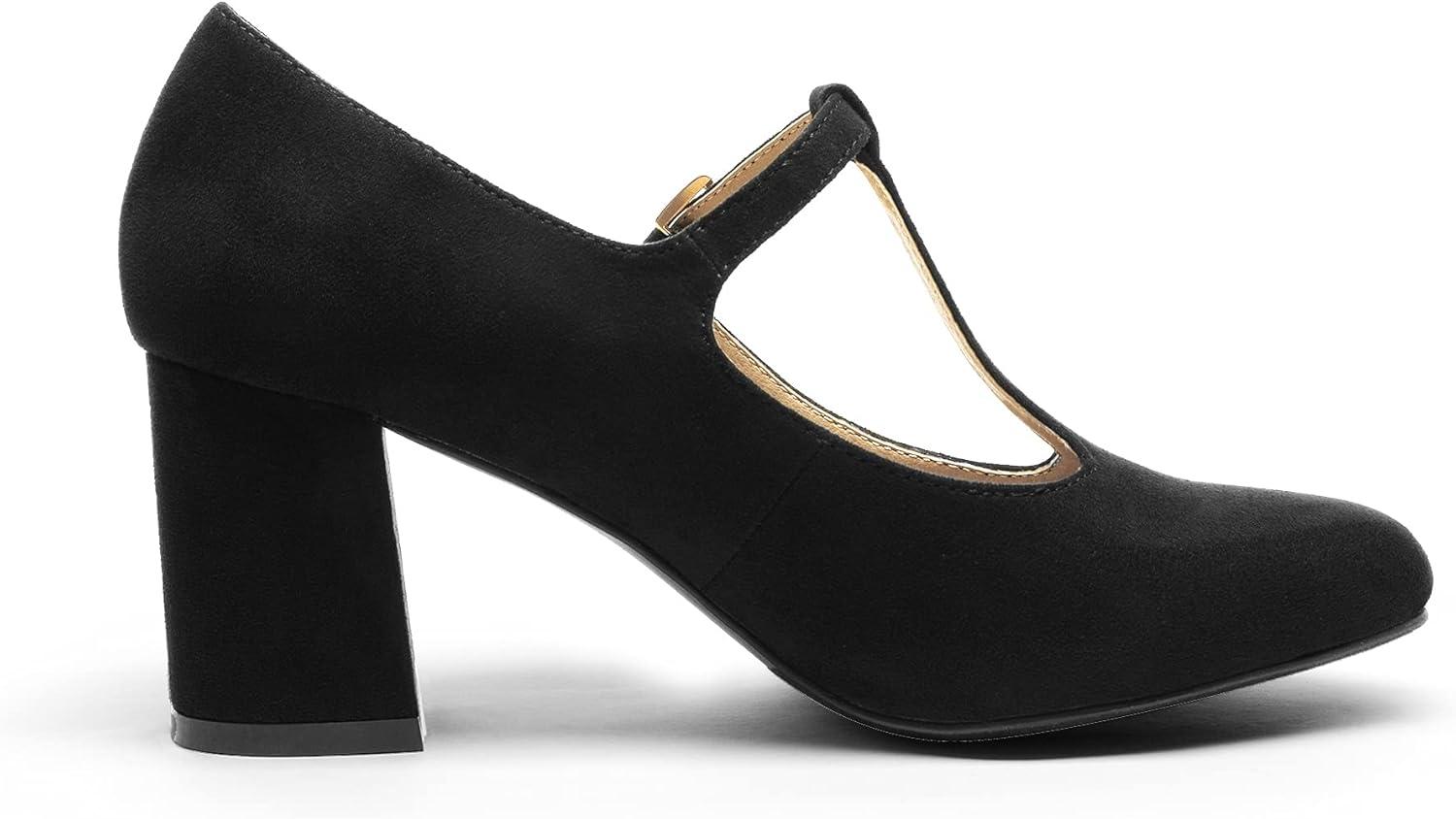 imageDREAM PAIRS Low Chunky Heels for Women TStrap Mary Jane Pumps Wedding Dress ShoesBlack