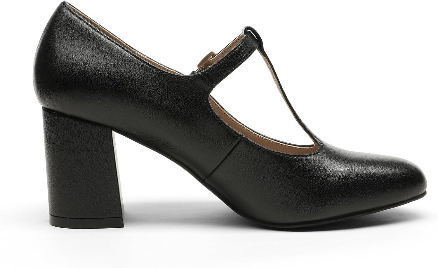 imageDREAM PAIRS Low Chunky Heels for Women TStrap Mary Jane Pumps Wedding Dress ShoesBlackPu
