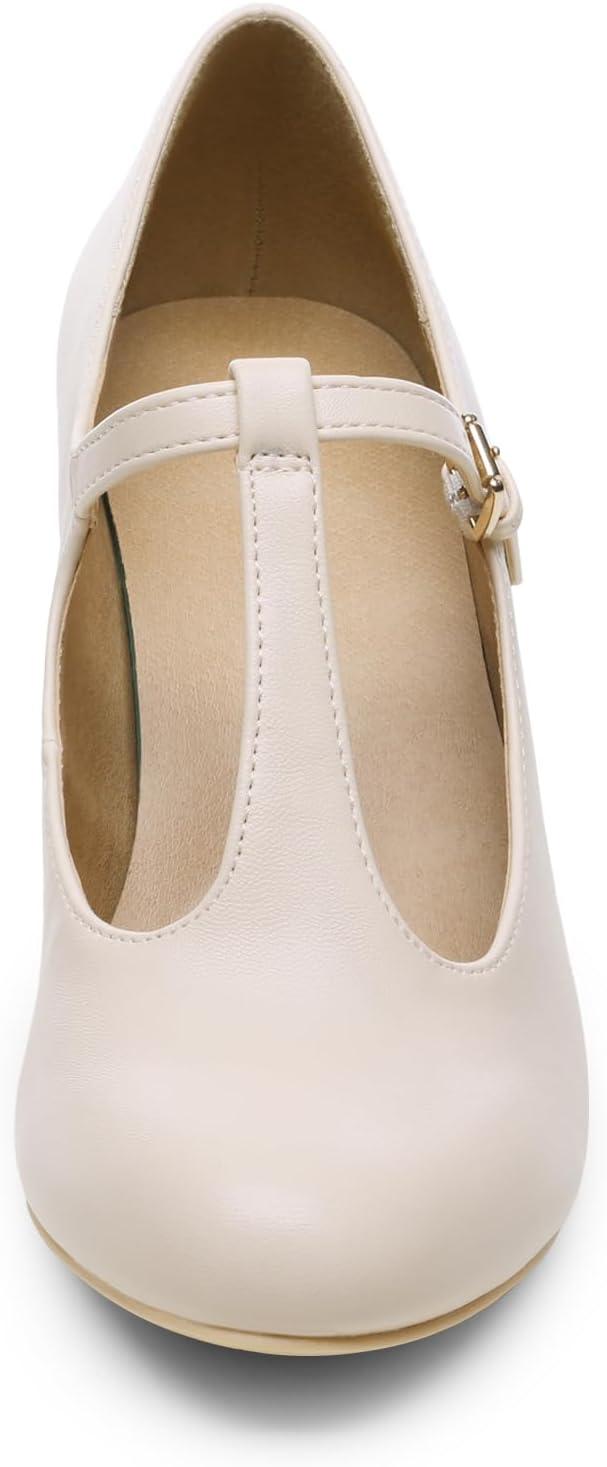 imageDREAM PAIRS Low Chunky Heels for Women TStrap Mary Jane Pumps Wedding Dress ShoesNudePu
