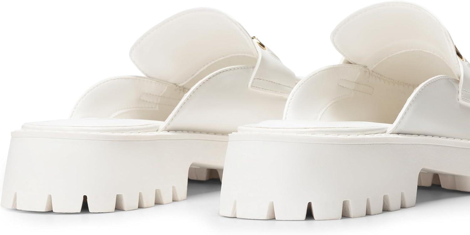 imageDREAM PAIRS Mules for Women Comfortable Loafer Mules Slip On Chunky Business Casual ShoesWhite