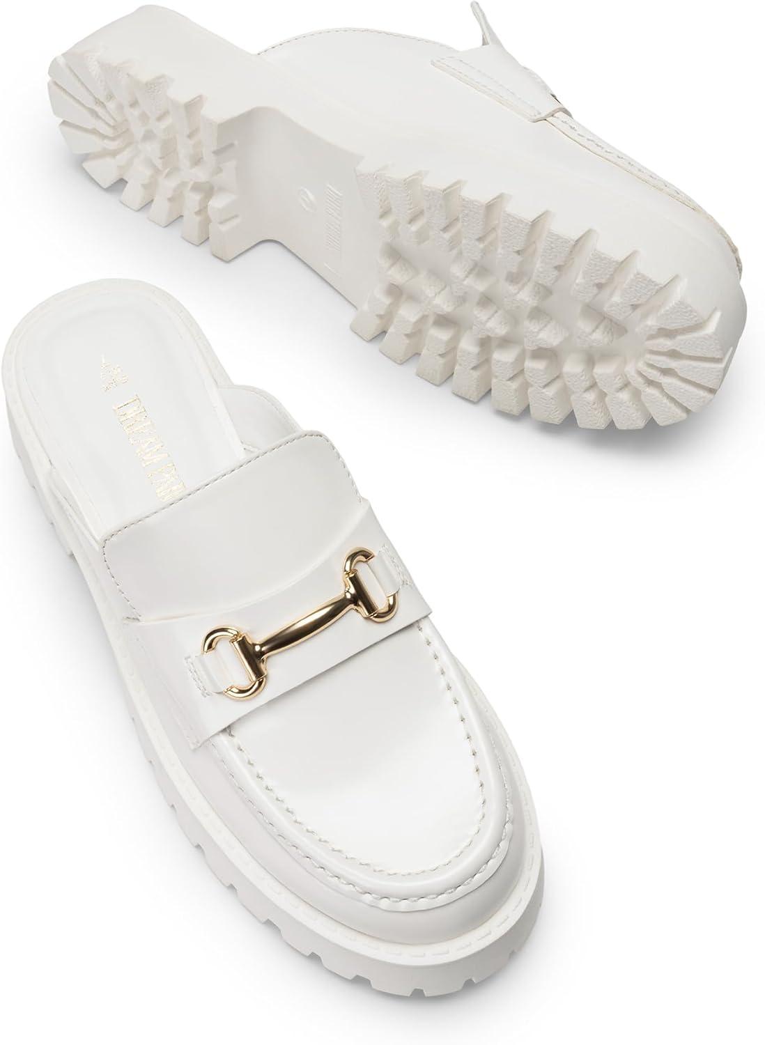 imageDREAM PAIRS Mules for Women Comfortable Loafer Mules Slip On Chunky Business Casual ShoesWhite