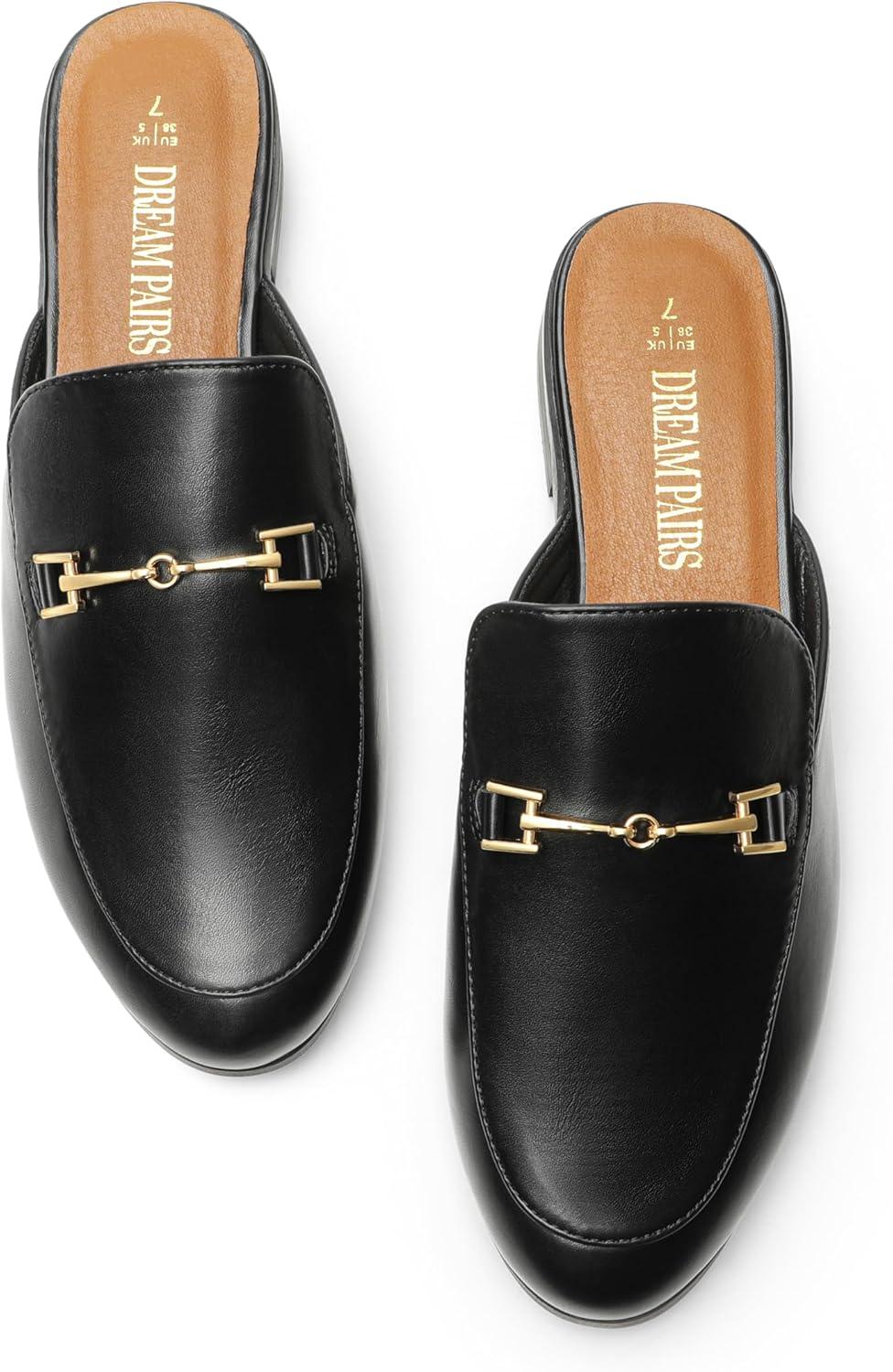 imageDREAM PAIRS Mules for Women Flats Comfortable Buckle Mules Slip on Slides Backless Loafers ShoesBlackpu