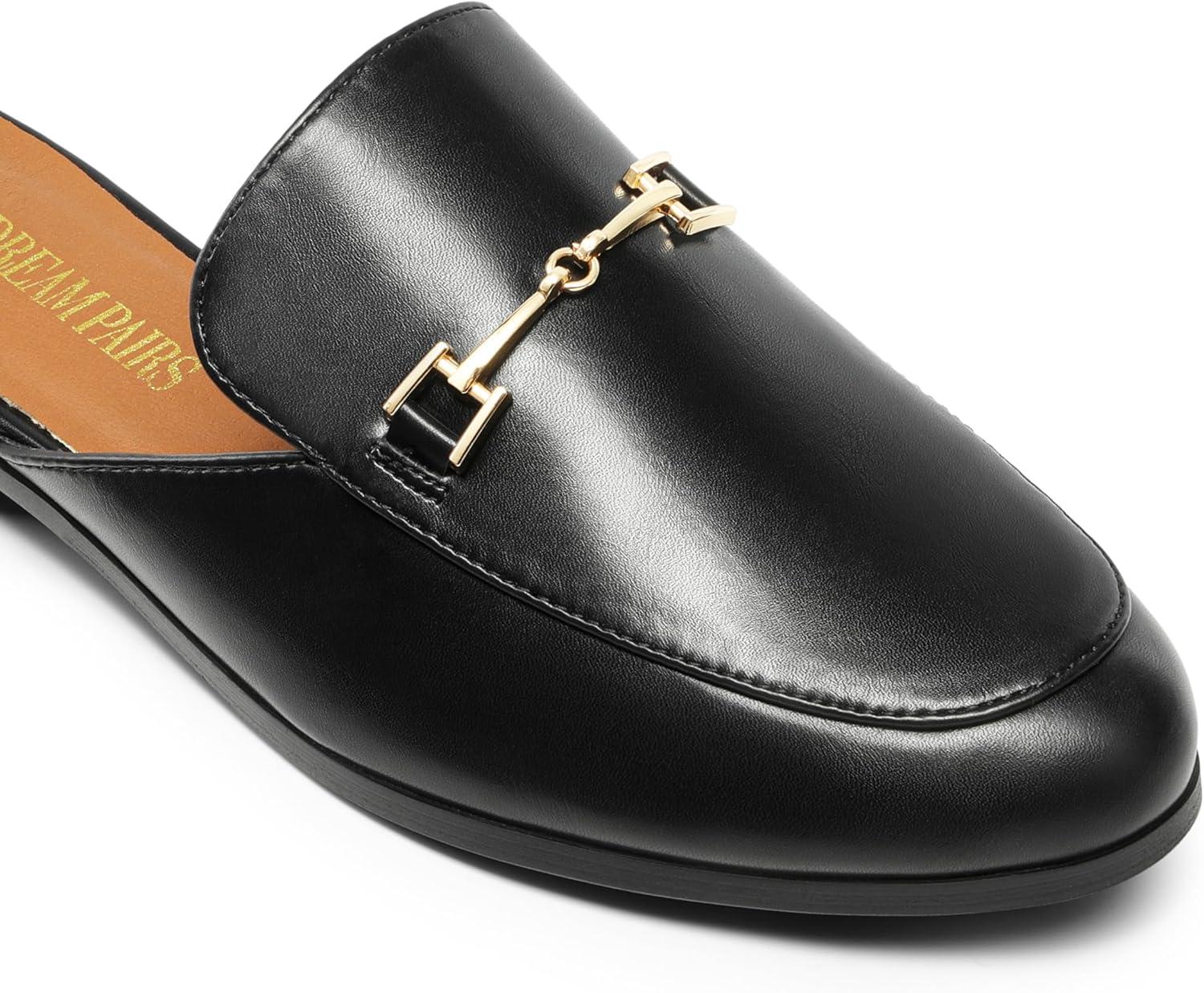 imageDREAM PAIRS Mules for Women Flats Comfortable Buckle Mules Slip on Slides Backless Loafers ShoesBlackpu