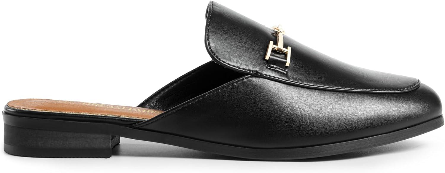 imageDREAM PAIRS Mules for Women Flats Comfortable Buckle Mules Slip on Slides Backless Loafers ShoesBlackpu