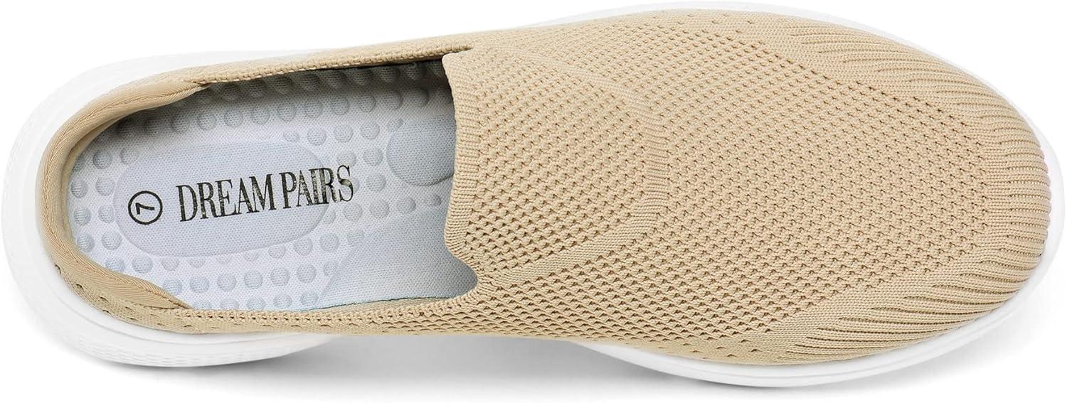 imageDREAM PAIRS Mules for Women Shoes Slip on Sneakers Knit Flats Lightweight Breathable Comfortable Walking ShoesNude