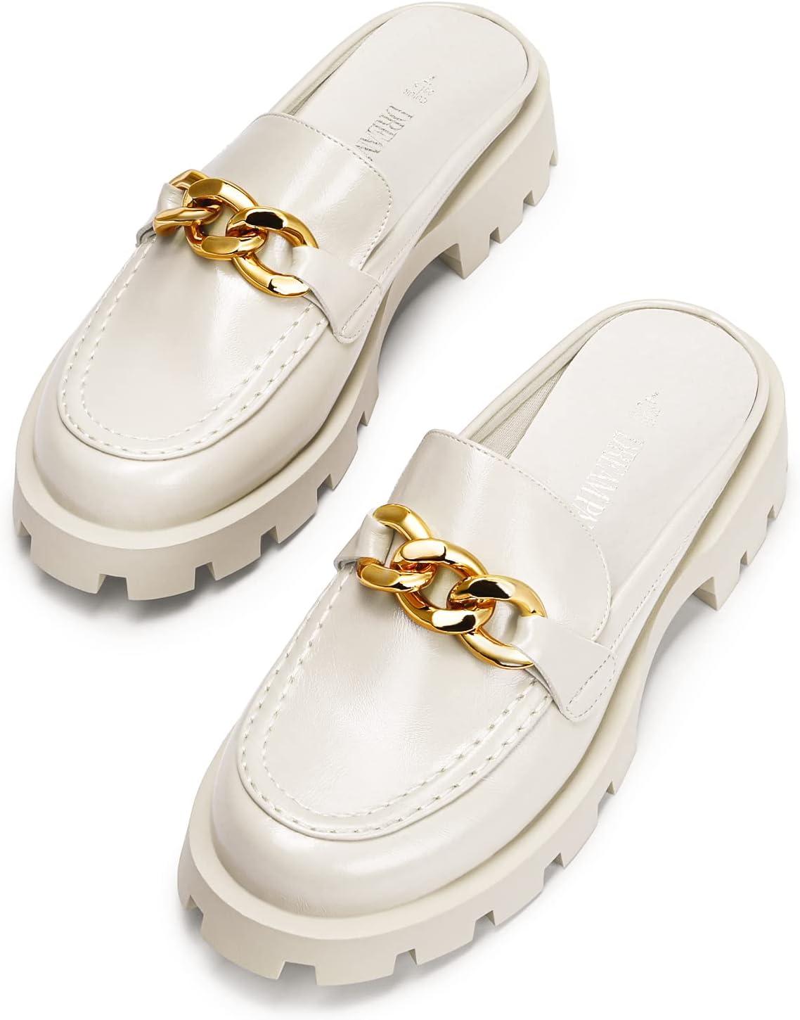 imageDREAM PAIRS Mules for Women Slip On Shoes Platform Thick Comfortable Womens Chunky Flat Slides Slippers LoafersBeige