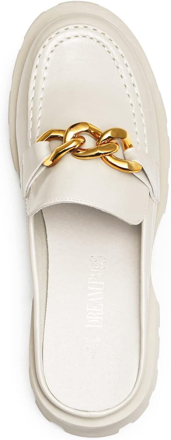 imageDREAM PAIRS Mules for Women Slip On Shoes Platform Thick Comfortable Womens Chunky Flat Slides Slippers LoafersBeige