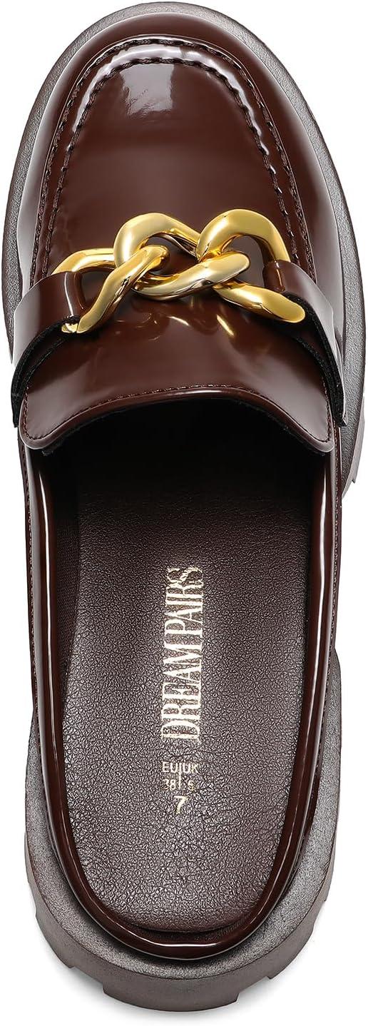 imageDREAM PAIRS Mules for Women Slip On Shoes Platform Thick Comfortable Womens Chunky Flat Slides Slippers LoafersBrownpat