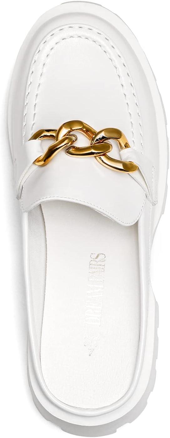 imageDREAM PAIRS Mules for Women Slip On Shoes Platform Thick Comfortable Womens Chunky Flat Slides Slippers LoafersWhite