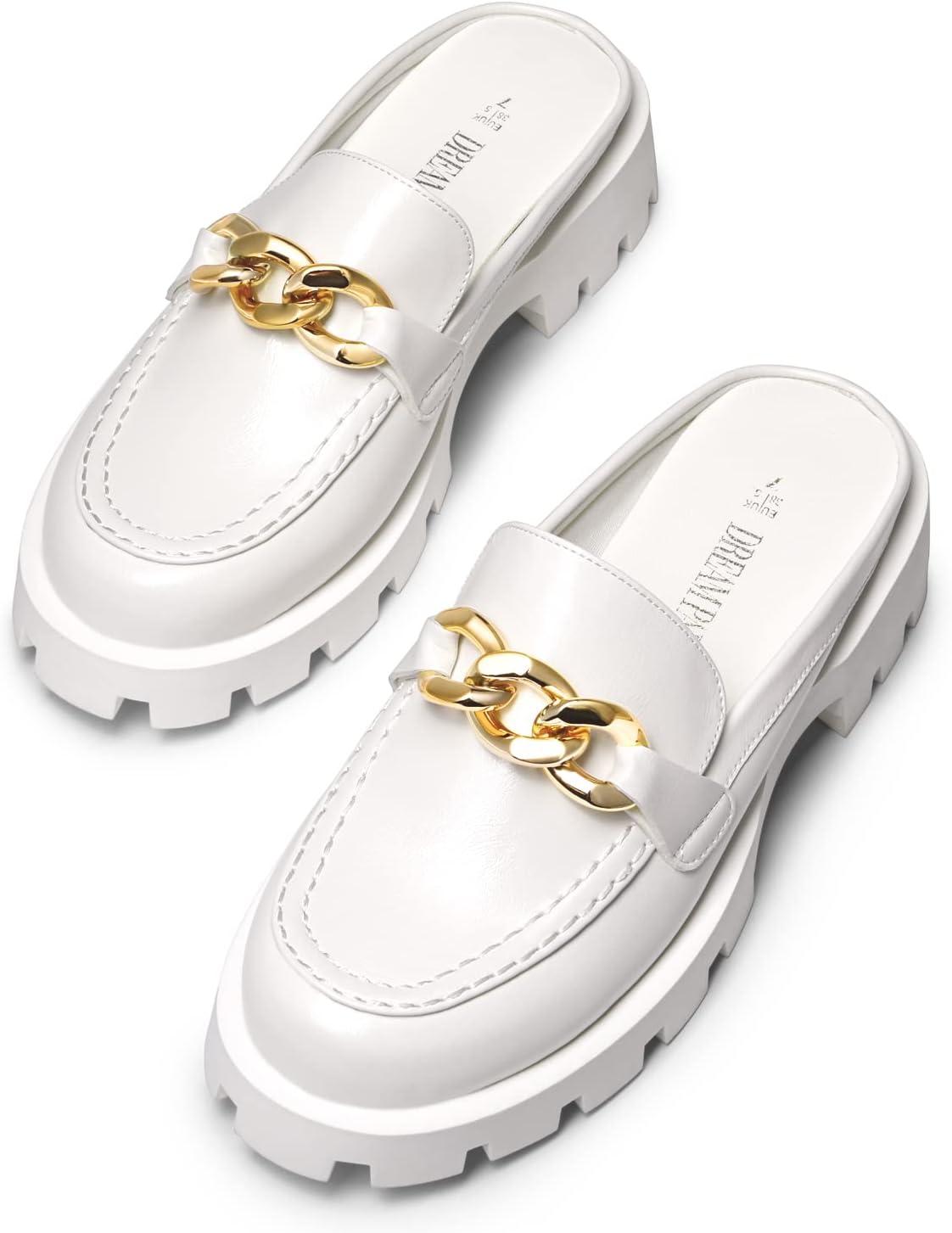 imageDREAM PAIRS Mules for Women Slip On Shoes Platform Thick Comfortable Womens Chunky Flat Slides Slippers LoafersWhite