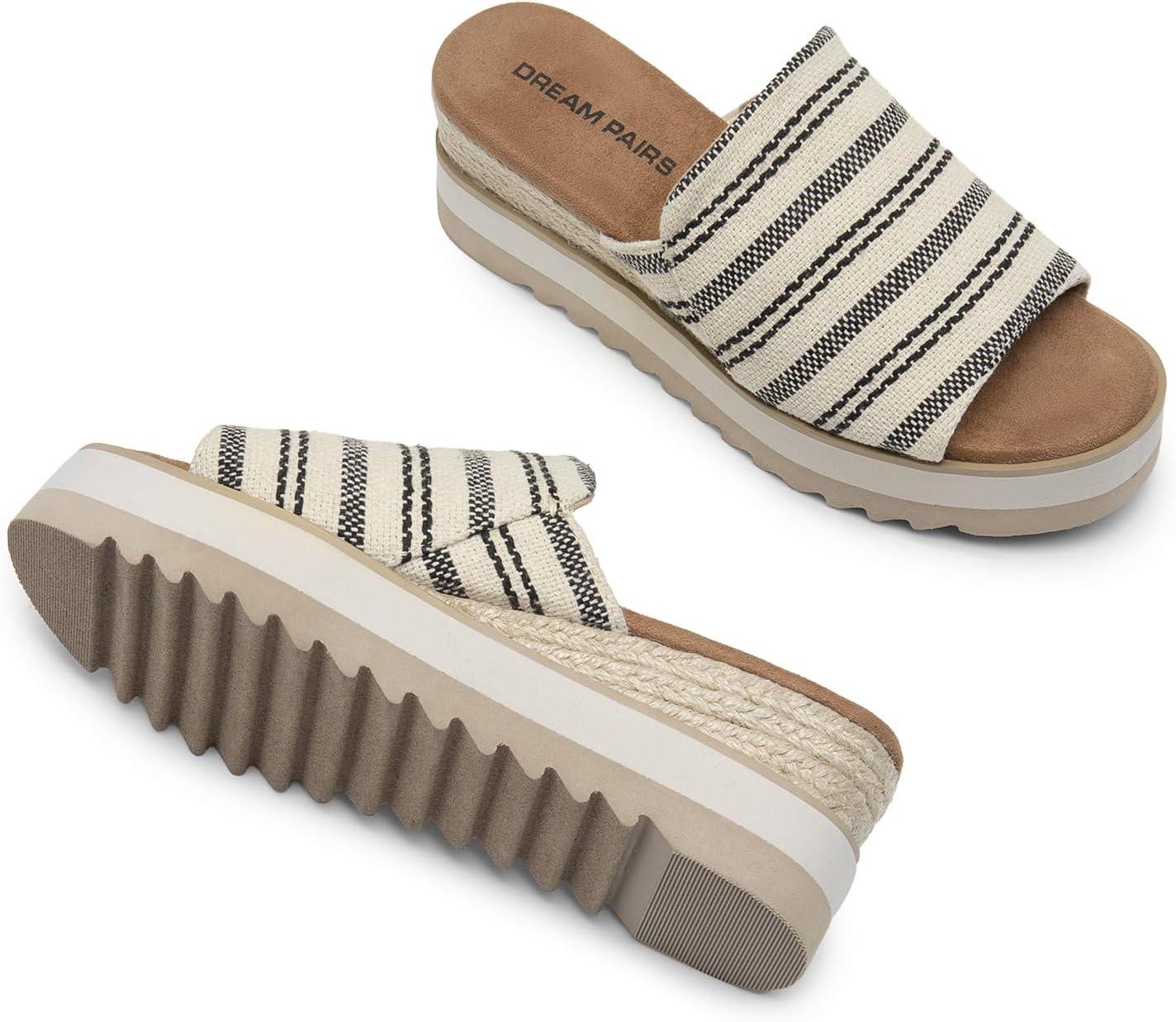 imageDREAM PAIRS Platform Sandals Women Slipon Espadrille Bohemia Wedge Sandals Comfort Dressy Summer Open Toe Canvas Slides for Womens Outdoor Walking Beach VacationNaturalfabric