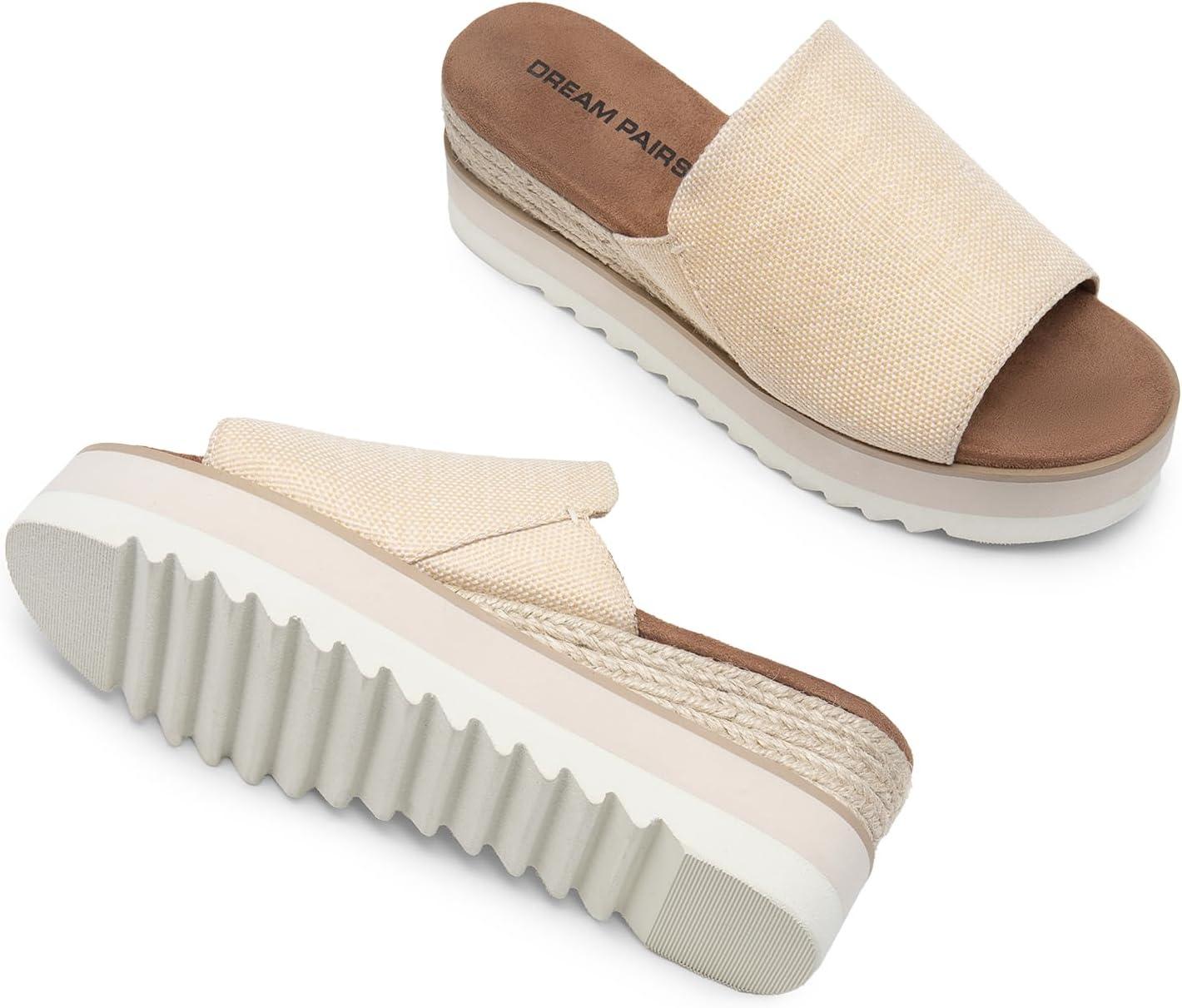 imageDREAM PAIRS Platform Sandals Women Slipon Espadrille Bohemia Wedge Sandals Comfort Dressy Summer Open Toe Canvas Slides for Womens Outdoor Walking Beach VacationNude