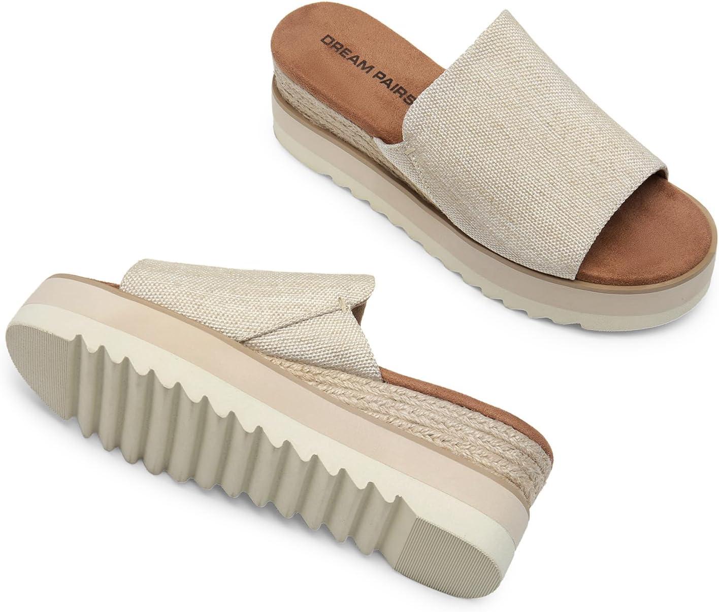 imageDREAM PAIRS Platform Sandals Women Slipon Espadrille Bohemia Wedge Sandals Comfort Dressy Summer Open Toe Canvas Slides for Womens Outdoor Walking Beach VacationNaturalcanvas