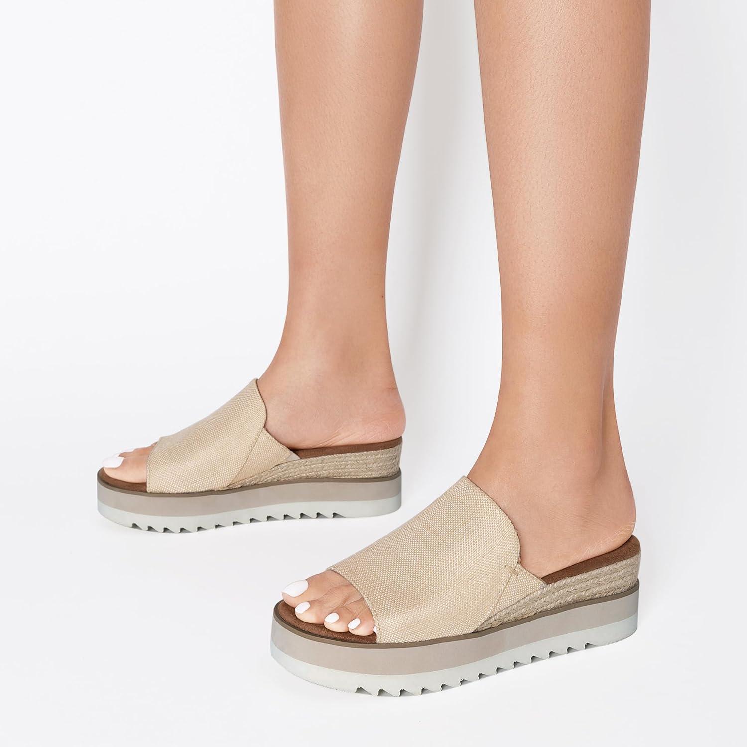 imageDREAM PAIRS Platform Sandals Women Slipon Espadrille Bohemia Wedge Sandals Comfort Dressy Summer Open Toe Canvas Slides for Womens Outdoor Walking Beach VacationNude