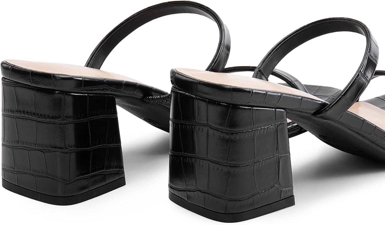 imageDREAM PAIRS Sandal Heels for Women Low Square Open Toe Block Chunky Heels Slip On Slides Mules for Party Homecoming DailyBlackstone Pu