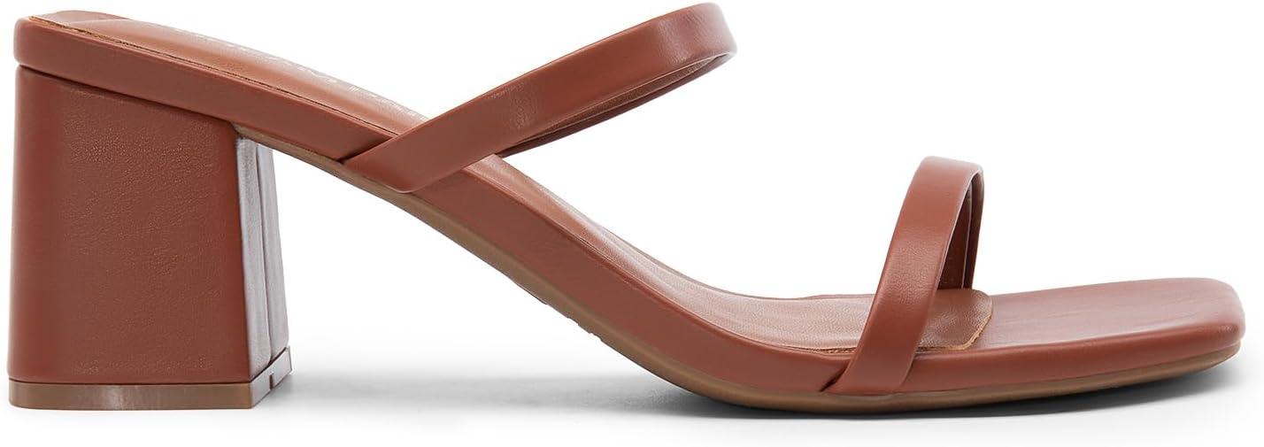 imageDREAM PAIRS Sandal Heels for Women Low Square Open Toe Block Chunky Heels Slip On Slides Mules for Party Homecoming DailyBrown