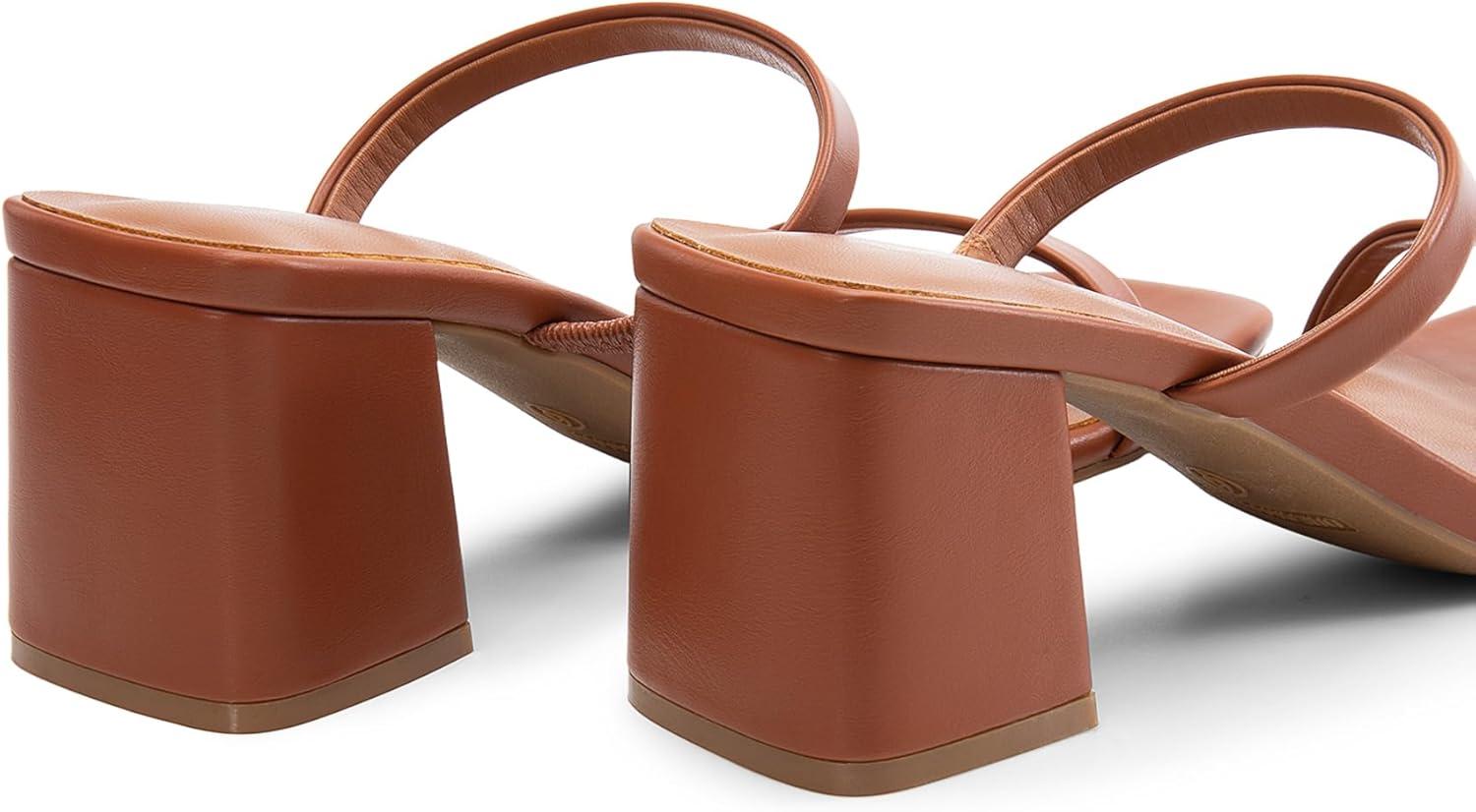 imageDREAM PAIRS Sandal Heels for Women Low Square Open Toe Block Chunky Heels Slip On Slides Mules for Party Homecoming DailyBrown