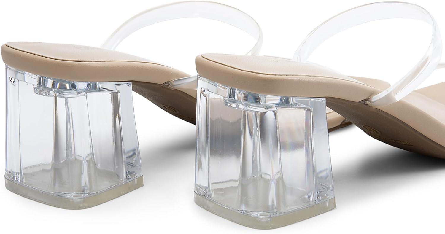 imageDREAM PAIRS Sandal Heels for Women Low Square Open Toe Block Chunky Heels Slip On Slides Mules for Party Homecoming DailyClear