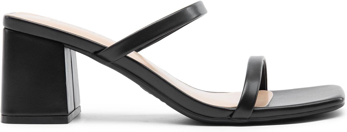 imageDREAM PAIRS Sandal Heels for Women Low Square Open Toe Block Chunky Heels Slip On Slides Mules for Party Homecoming DailyDark Black