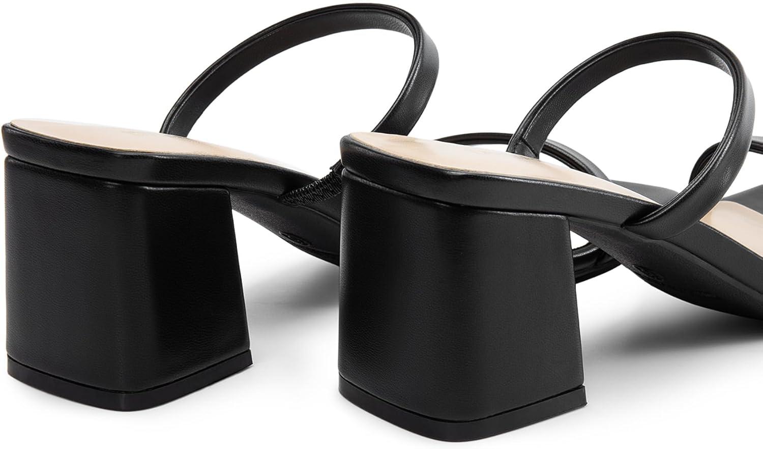 imageDREAM PAIRS Sandal Heels for Women Low Square Open Toe Block Chunky Heels Slip On Slides Mules for Party Homecoming DailyDark Black