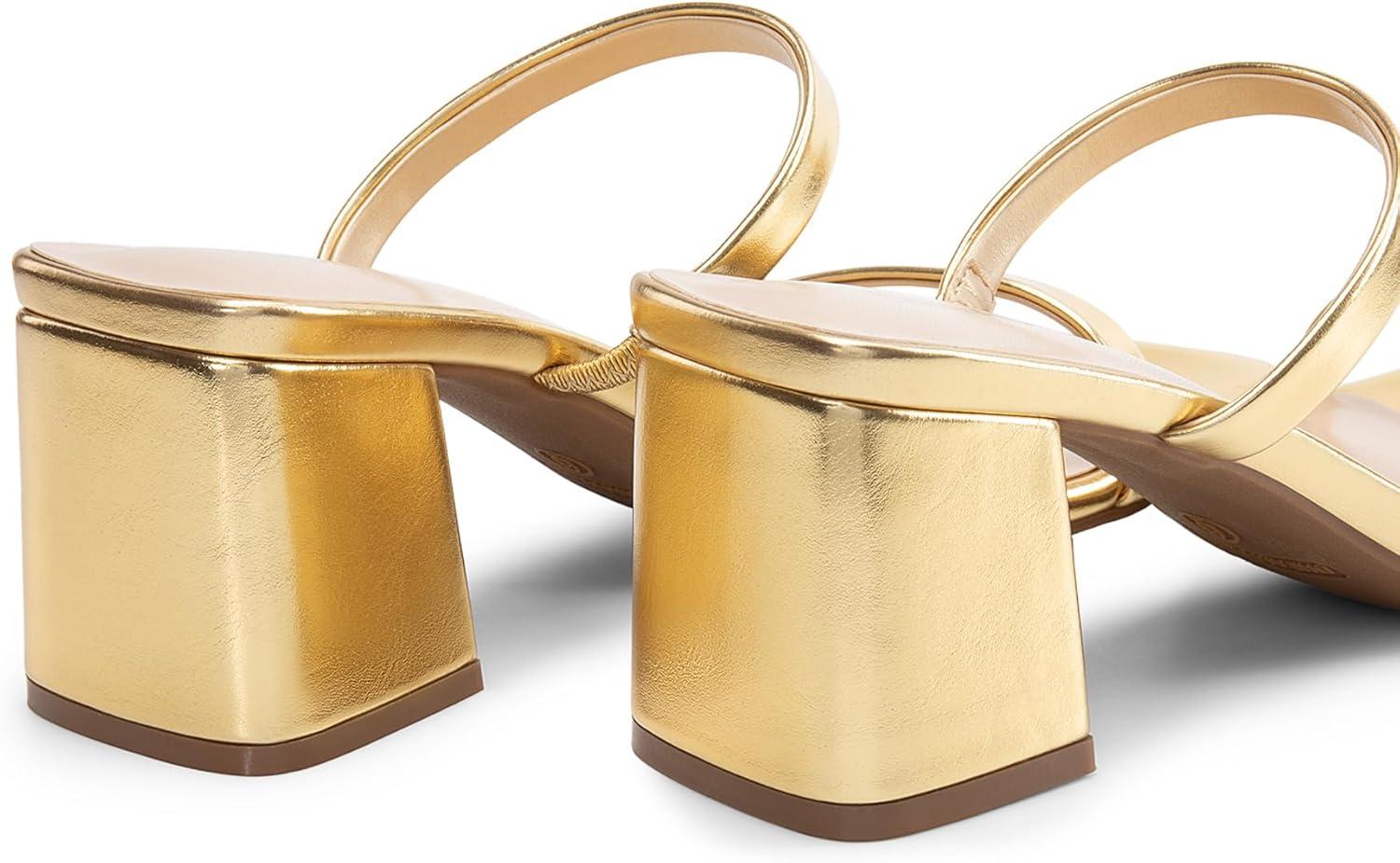 imageDREAM PAIRS Sandal Heels for Women Low Square Open Toe Block Chunky Heels Slip On Slides Mules for Party Homecoming DailyGold