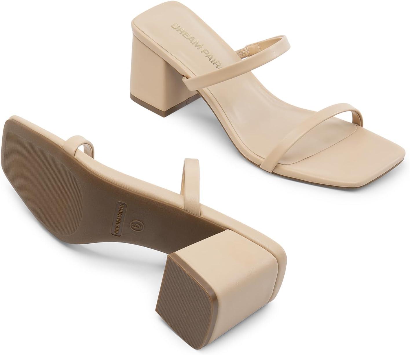 imageDREAM PAIRS Sandal Heels for Women Low Square Open Toe Block Chunky Heels Slip On Slides Mules for Party Homecoming DailyNude