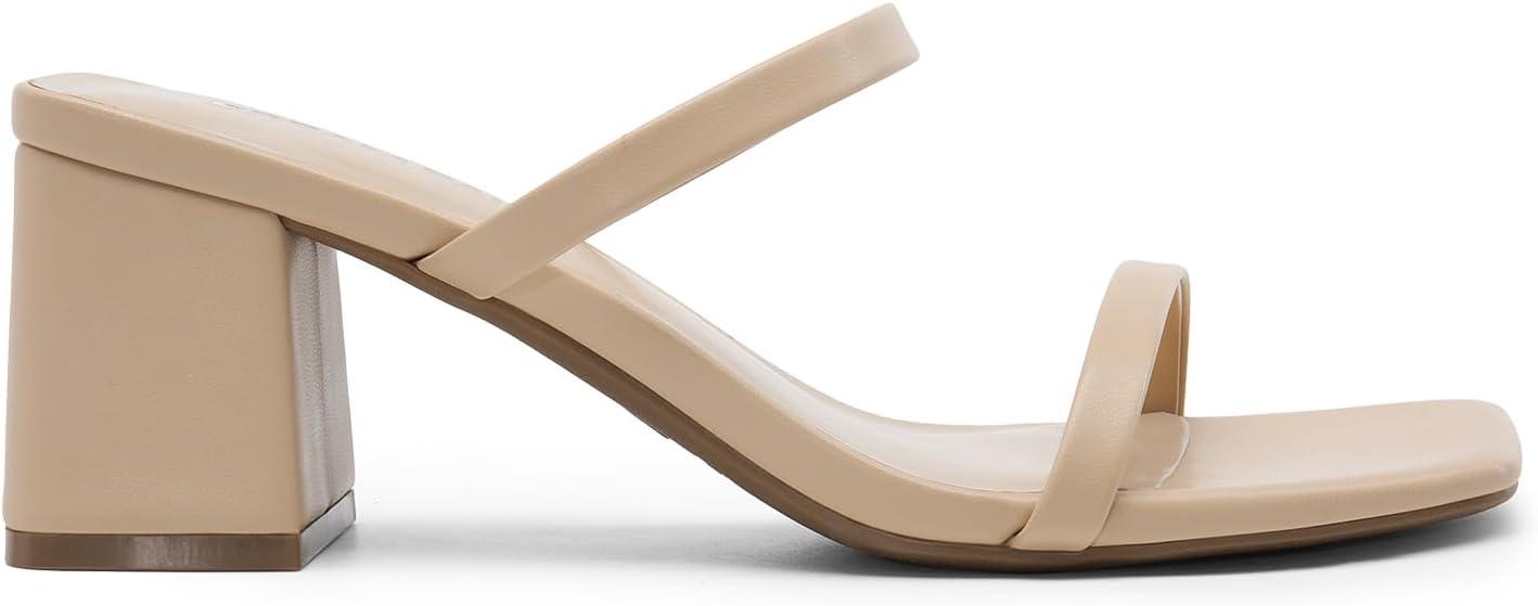 imageDREAM PAIRS Sandal Heels for Women Low Square Open Toe Block Chunky Heels Slip On Slides Mules for Party Homecoming DailyNude
