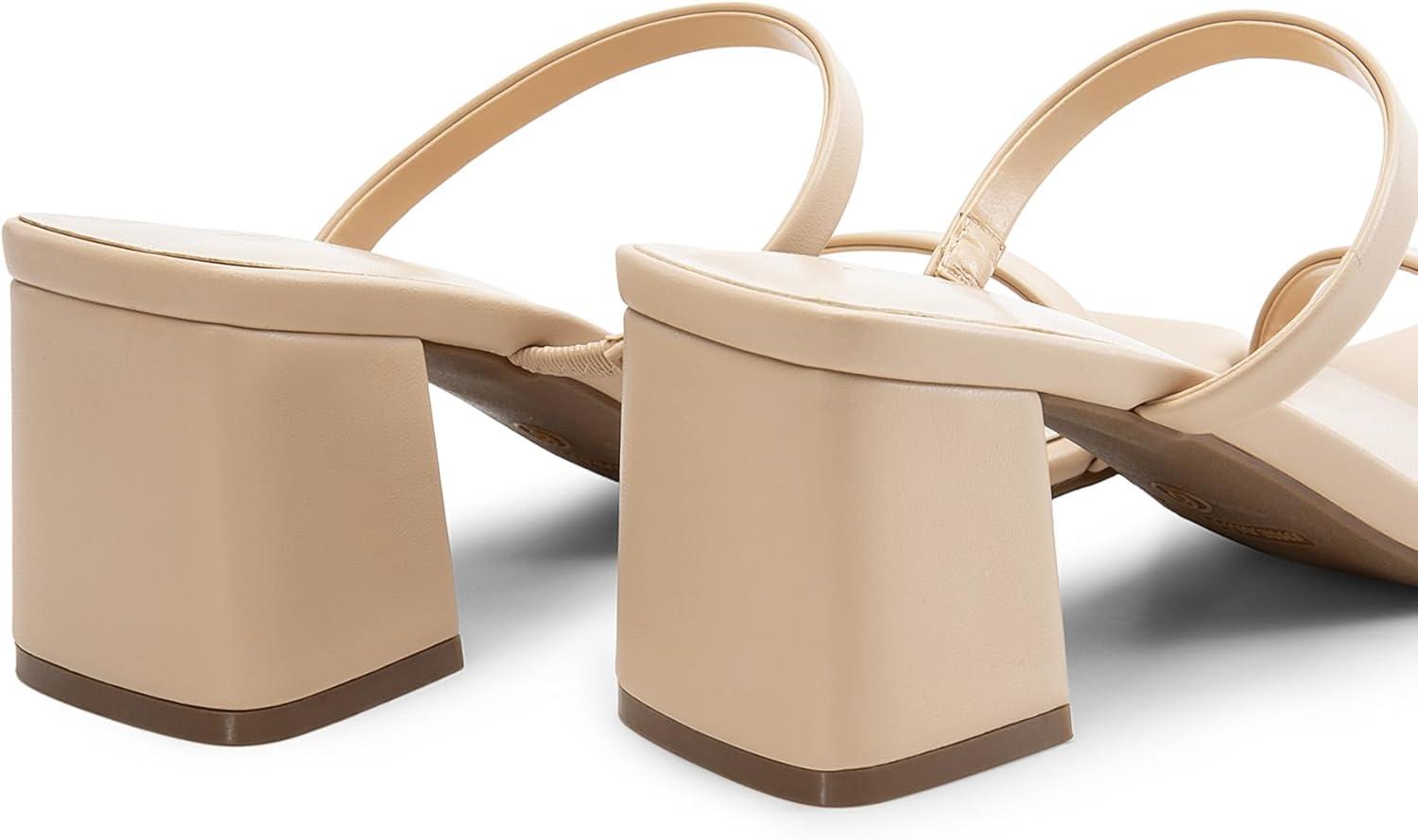 imageDREAM PAIRS Sandal Heels for Women Low Square Open Toe Block Chunky Heels Slip On Slides Mules for Party Homecoming DailyNude