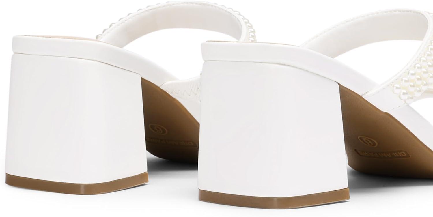 imageDREAM PAIRS Sandal Heels for Women Low Square Open Toe Block Chunky Heels Slip On Slides Mules for Party Homecoming DailyPure White