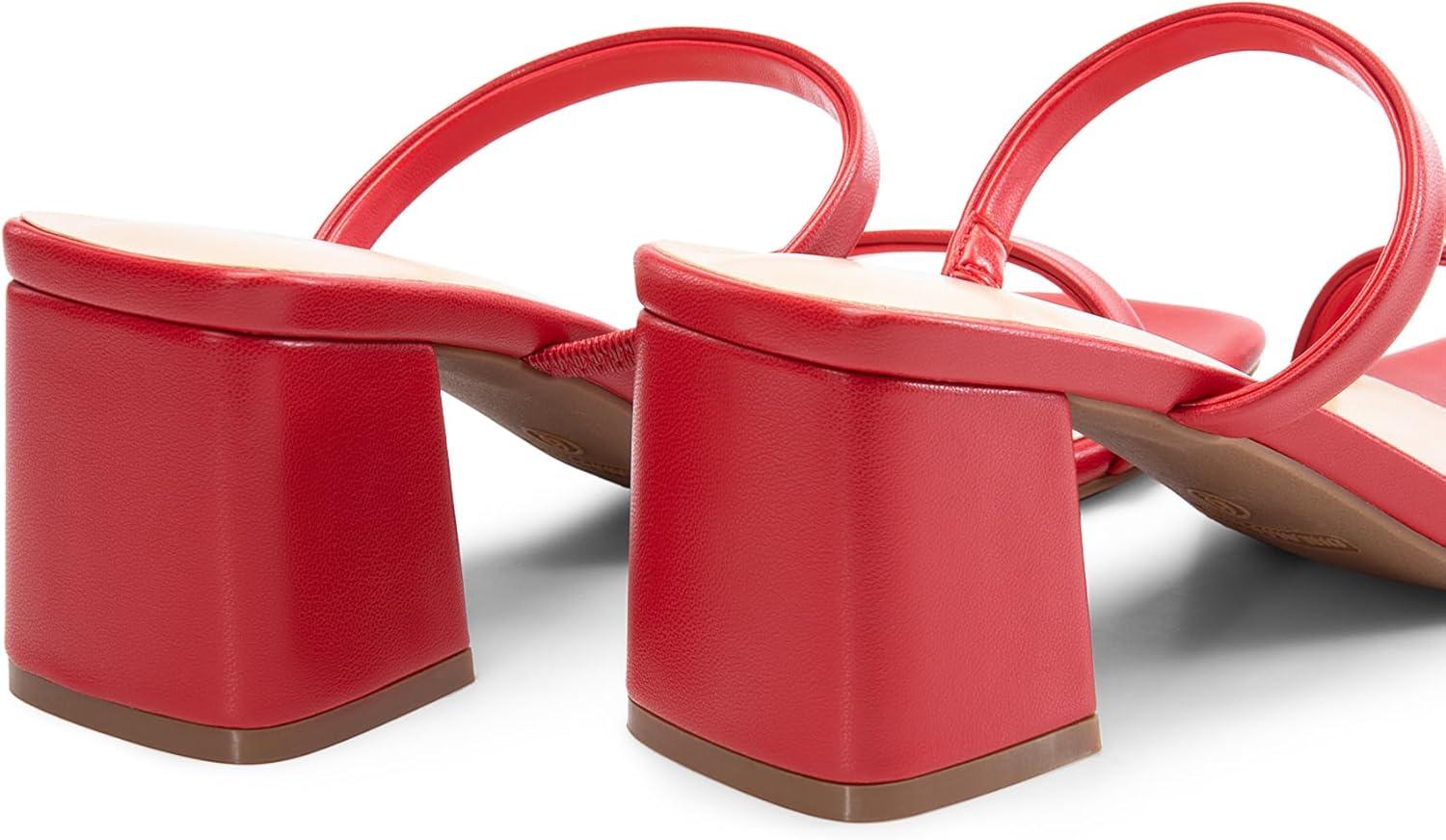 imageDREAM PAIRS Sandal Heels for Women Low Square Open Toe Block Chunky Heels Slip On Slides Mules for Party Homecoming DailyRed