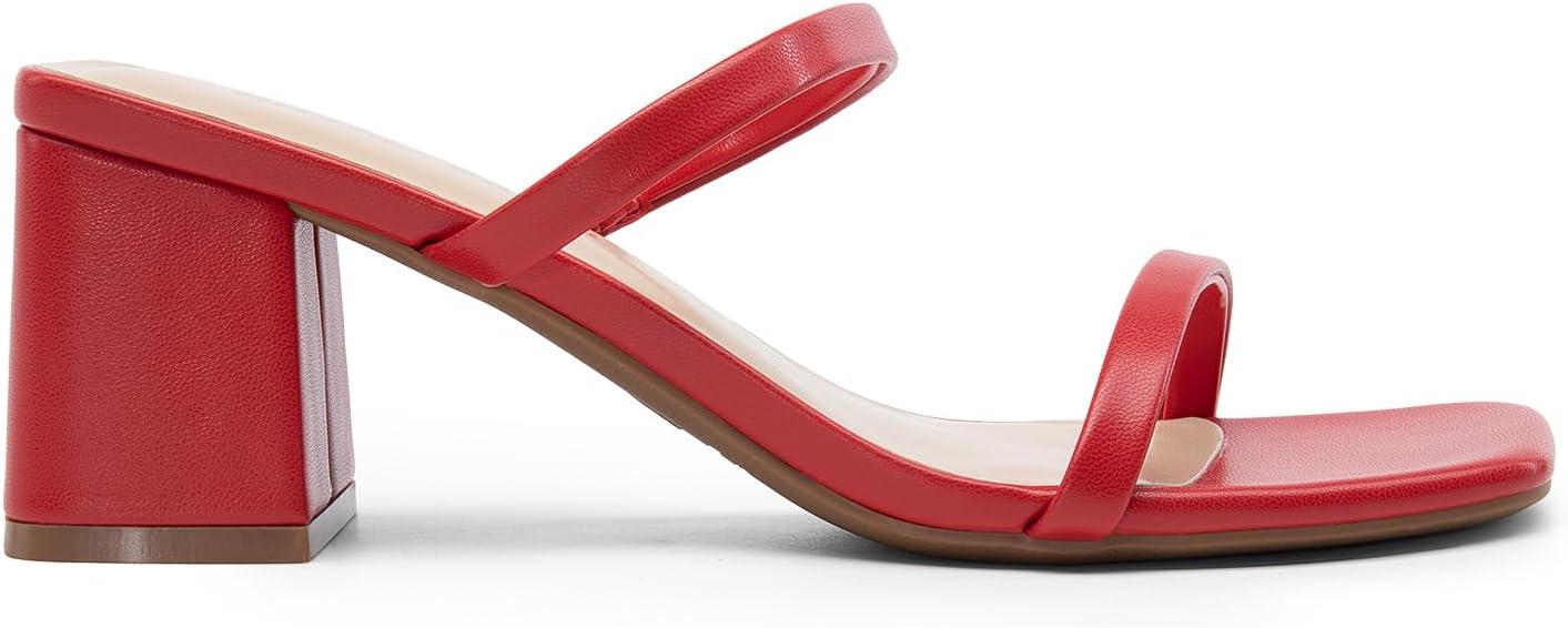imageDREAM PAIRS Sandal Heels for Women Low Square Open Toe Block Chunky Heels Slip On Slides Mules for Party Homecoming DailyRed