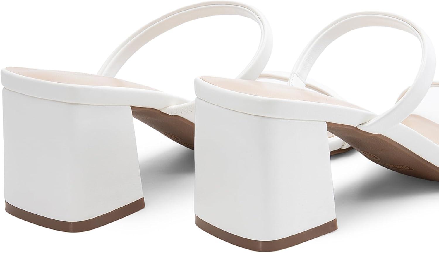 imageDREAM PAIRS Sandal Heels for Women Low Square Open Toe Block Chunky Heels Slip On Slides Mules for Party Homecoming DailyWhite