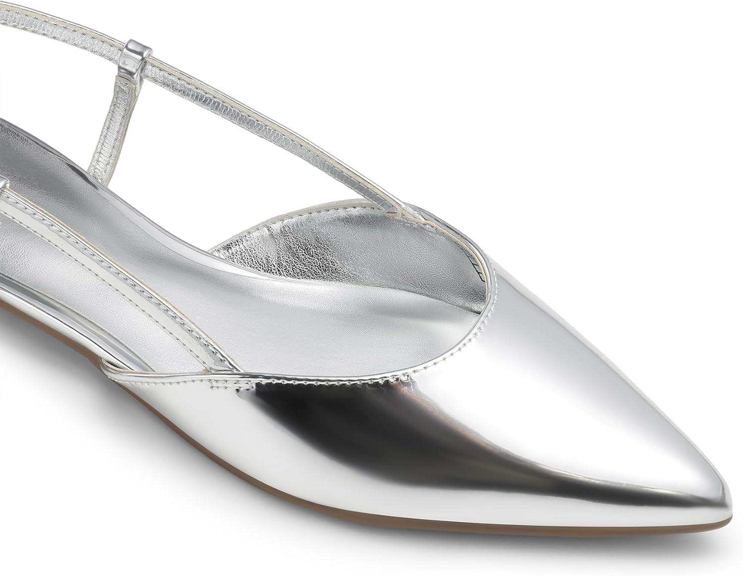imageDREAM PAIRS Slingback Flats for Women PointedToe Elegant Womens Ballet Flats with Buckle Strap Classic Low Heel Dress Shoes for Casual Work Office PartySilverpat