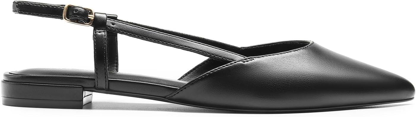 imageDREAM PAIRS Slingback Flats for Women PointedToe Elegant Womens Ballet Flats with Buckle Strap Classic Low Heel Dress Shoes for Casual Work Office PartyAll Blackpu