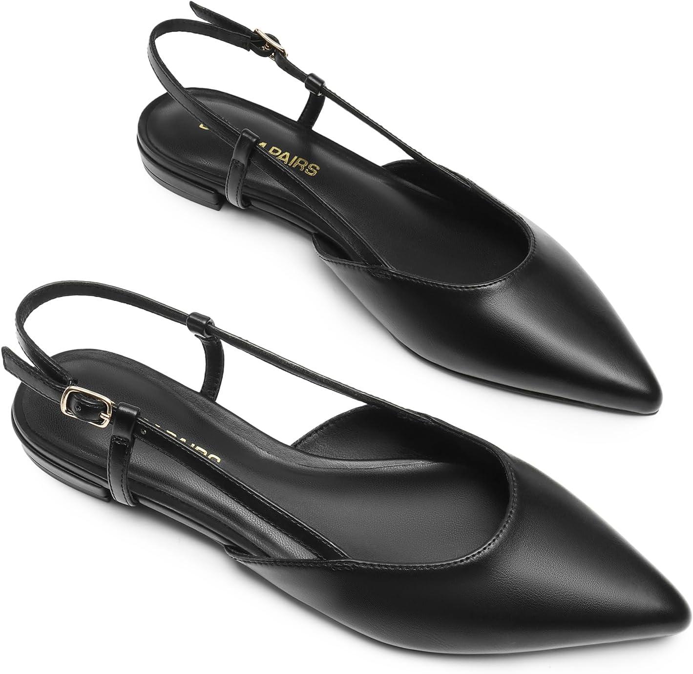 imageDREAM PAIRS Slingback Flats for Women PointedToe Elegant Womens Ballet Flats with Buckle Strap Classic Low Heel Dress Shoes for Casual Work Office PartyAll Blackpu