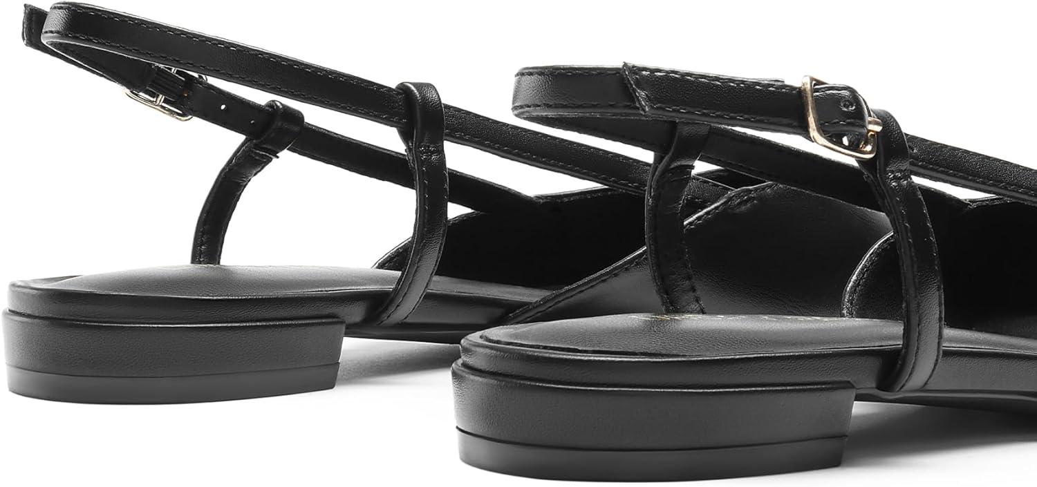 imageDREAM PAIRS Slingback Flats for Women PointedToe Elegant Womens Ballet Flats with Buckle Strap Classic Low Heel Dress Shoes for Casual Work Office PartyAll Blackpu