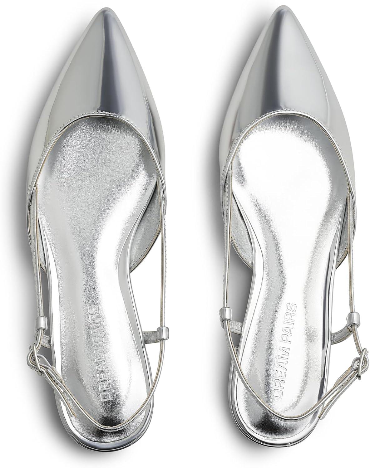imageDREAM PAIRS Slingback Flats for Women PointedToe Elegant Womens Ballet Flats with Buckle Strap Classic Low Heel Dress Shoes for Casual Work Office PartySilverpat