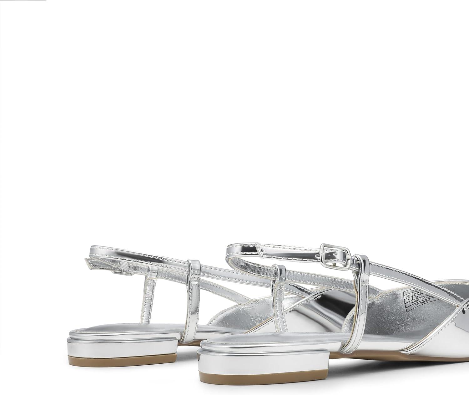 imageDREAM PAIRS Slingback Flats for Women PointedToe Elegant Womens Ballet Flats with Buckle Strap Classic Low Heel Dress Shoes for Casual Work Office PartySilverpat