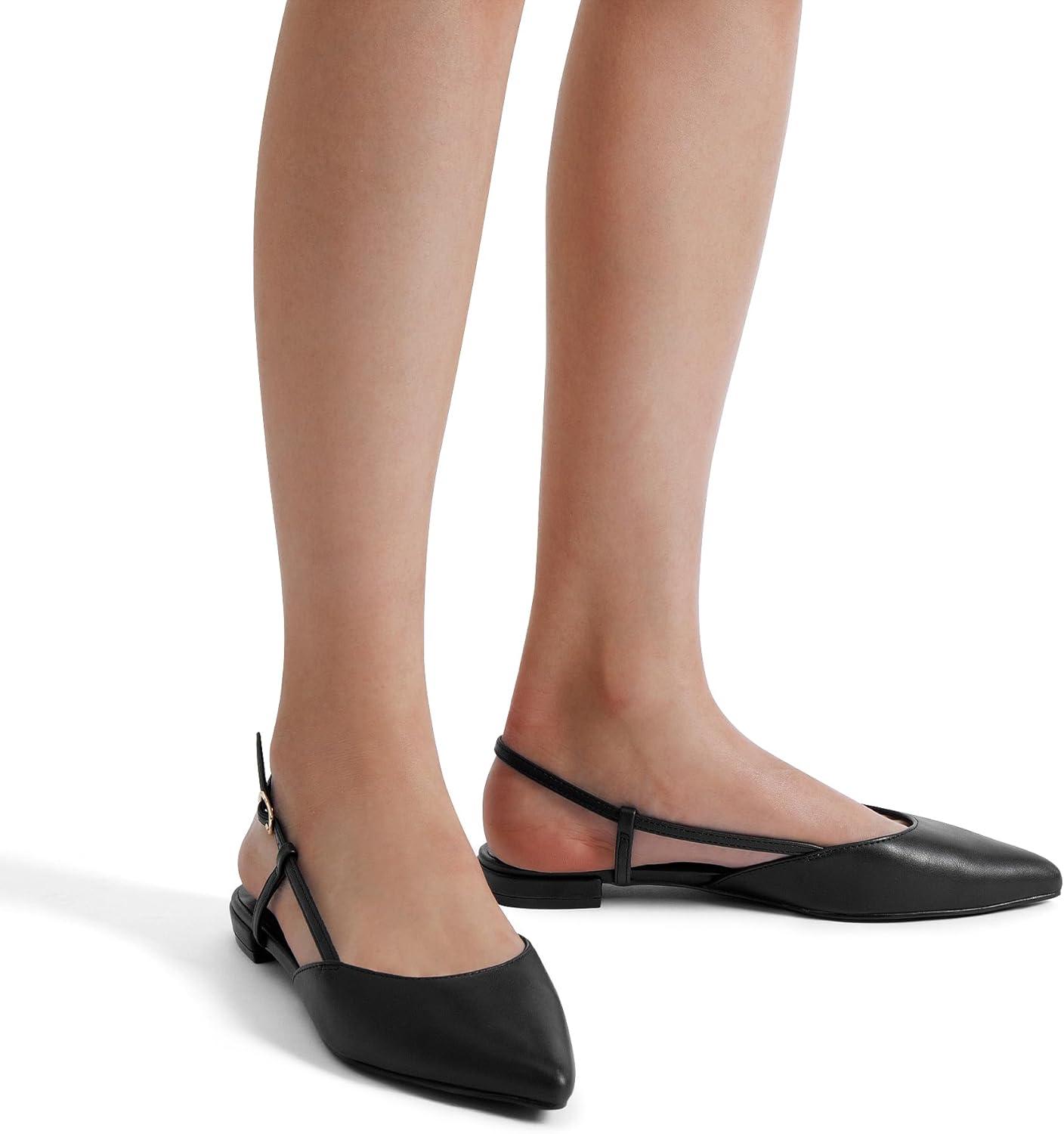 imageDREAM PAIRS Slingback Flats for Women PointedToe Elegant Womens Ballet Flats with Buckle Strap Classic Low Heel Dress Shoes for Casual Work Office PartyAll Blackpu