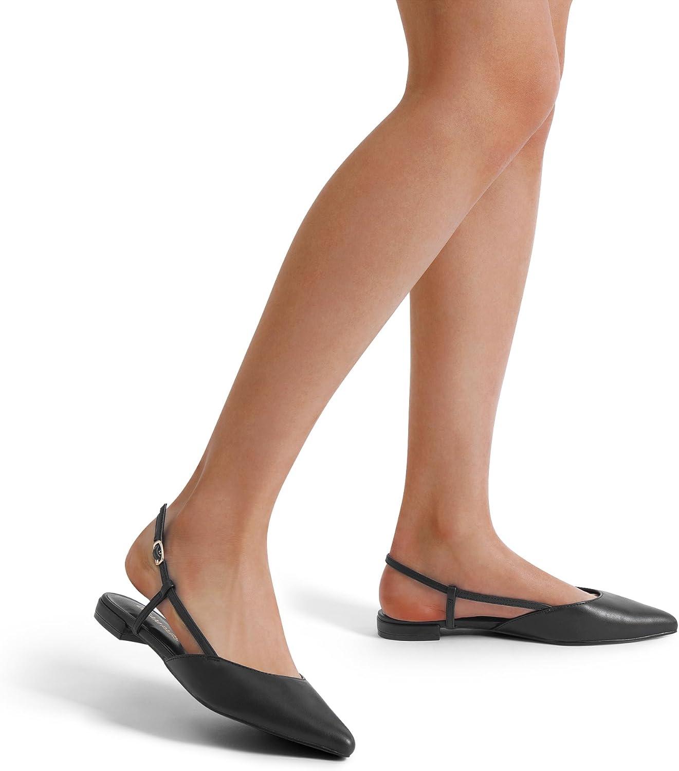 imageDREAM PAIRS Slingback Flats for Women PointedToe Elegant Womens Ballet Flats with Buckle Strap Classic Low Heel Dress Shoes for Casual Work Office PartyAll Blackpu