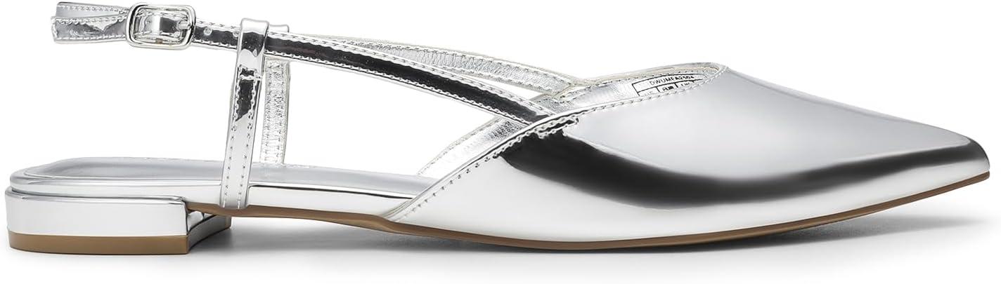 imageDREAM PAIRS Slingback Flats for Women PointedToe Elegant Womens Ballet Flats with Buckle Strap Classic Low Heel Dress Shoes for Casual Work Office PartySilverpat