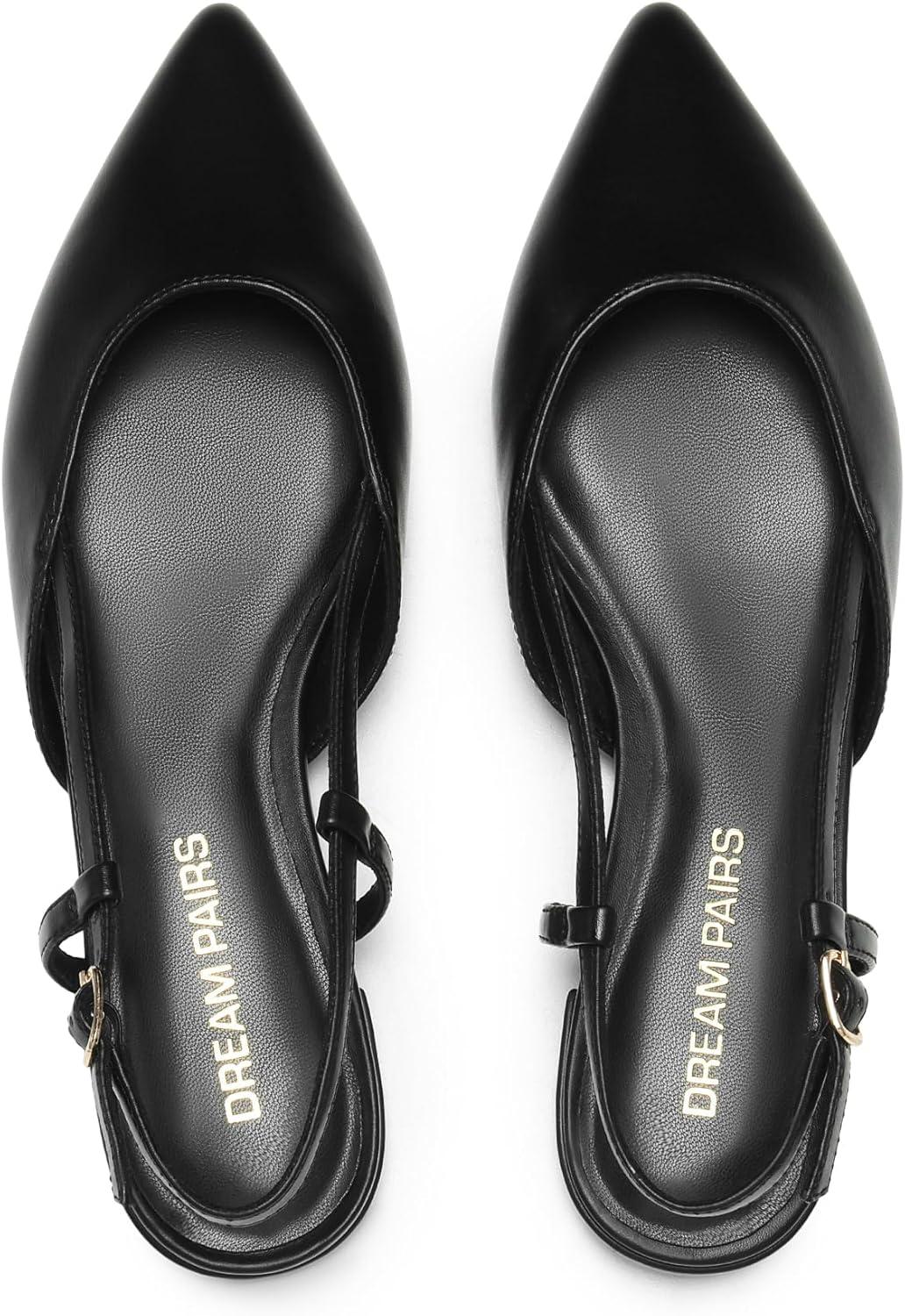 imageDREAM PAIRS Slingback Flats for Women PointedToe Elegant Womens Ballet Flats with Buckle Strap Classic Low Heel Dress Shoes for Casual Work Office PartyAll Blackpu