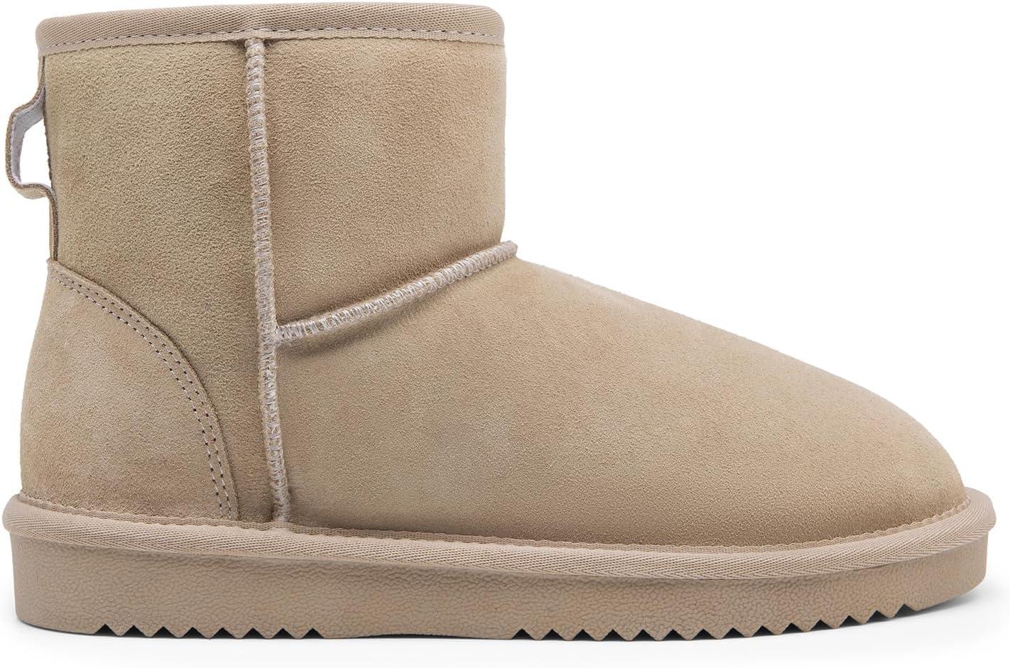 imageDREAM PAIRS Snow Boots for Women Genuine Suede Faux Fur Lining AntiSlip Warm Winter Booties Slip On Memory Foam Ankle Boots FuzzyClassic Low BootsSand