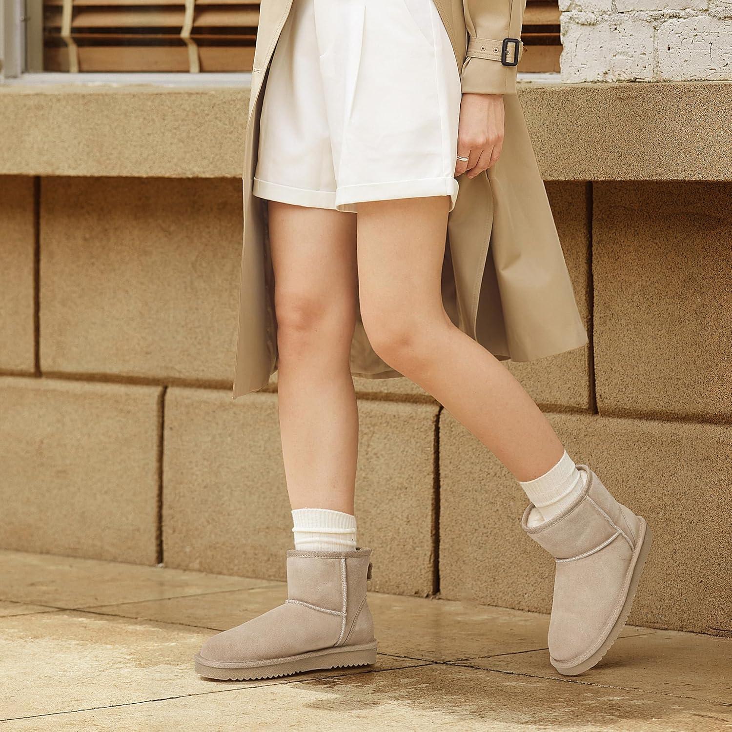 imageDREAM PAIRS Snow Boots for Women Genuine Suede Faux Fur Lining AntiSlip Warm Winter Booties Slip On Memory Foam Ankle Boots FuzzyClassic Low BootsSand