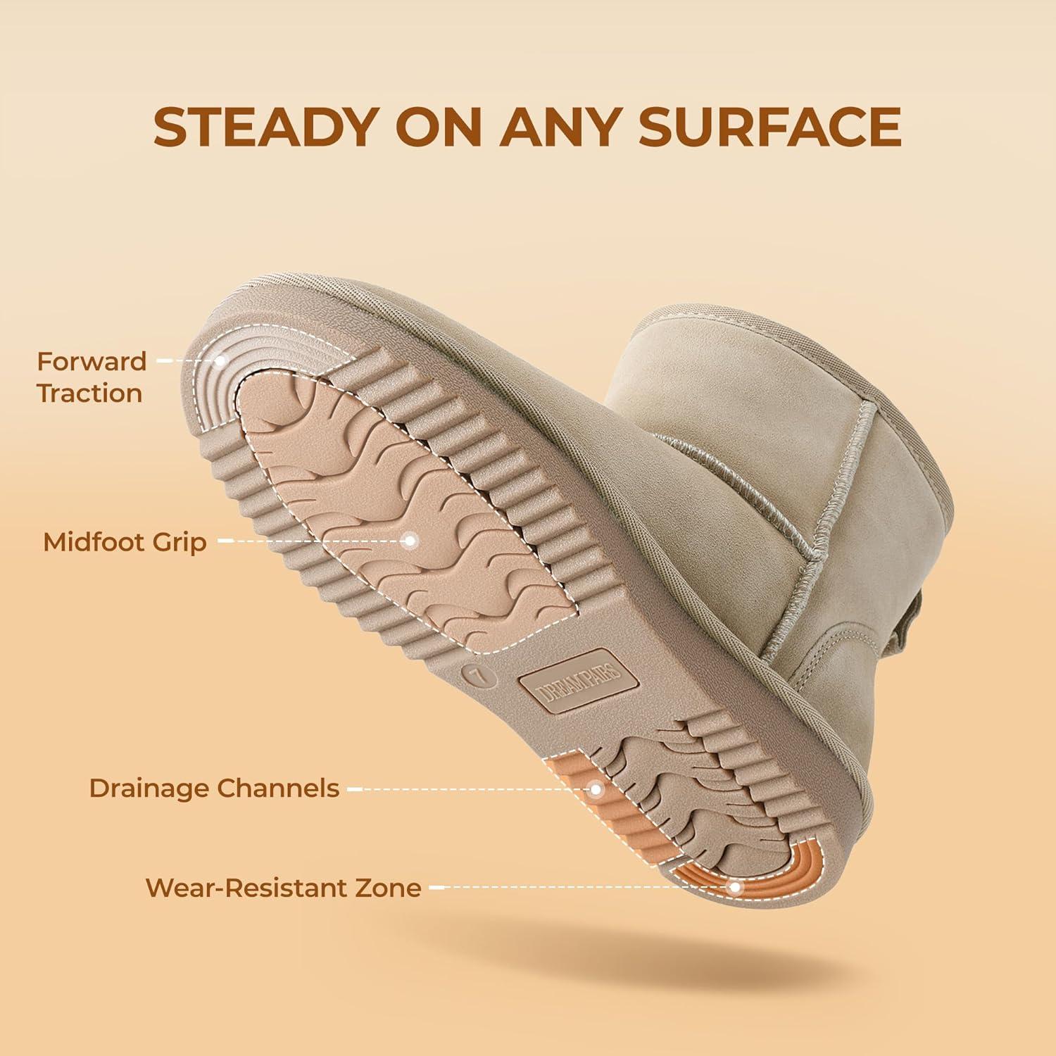 imageDREAM PAIRS Snow Boots for Women Genuine Suede Faux Fur Lining AntiSlip Warm Winter Booties Slip On Memory Foam Ankle Boots FuzzyClassic Low BootsSand