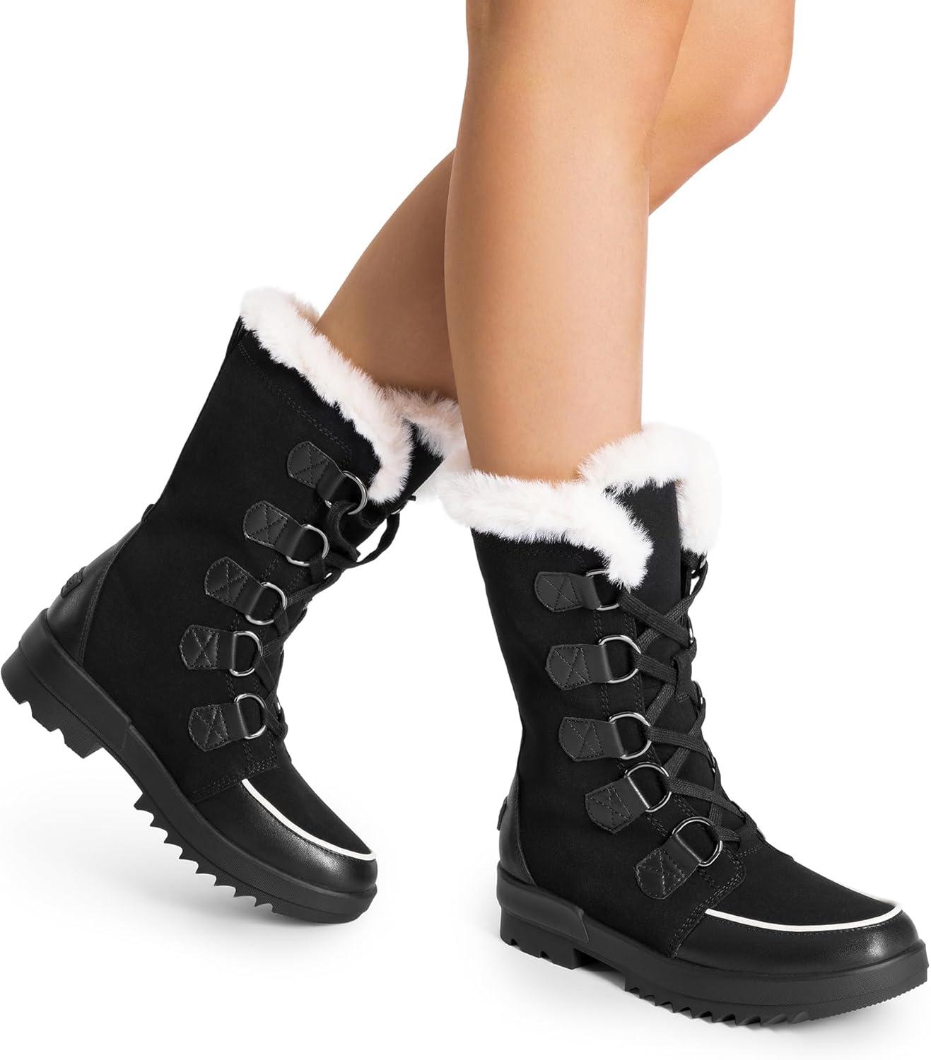 imageDREAM PAIRS Snow Winter Boots for Women Resistant Warm MidCalf Boots Faux Fur Lined Lace Up Antislip Outdoor Hiking BootiesBlack