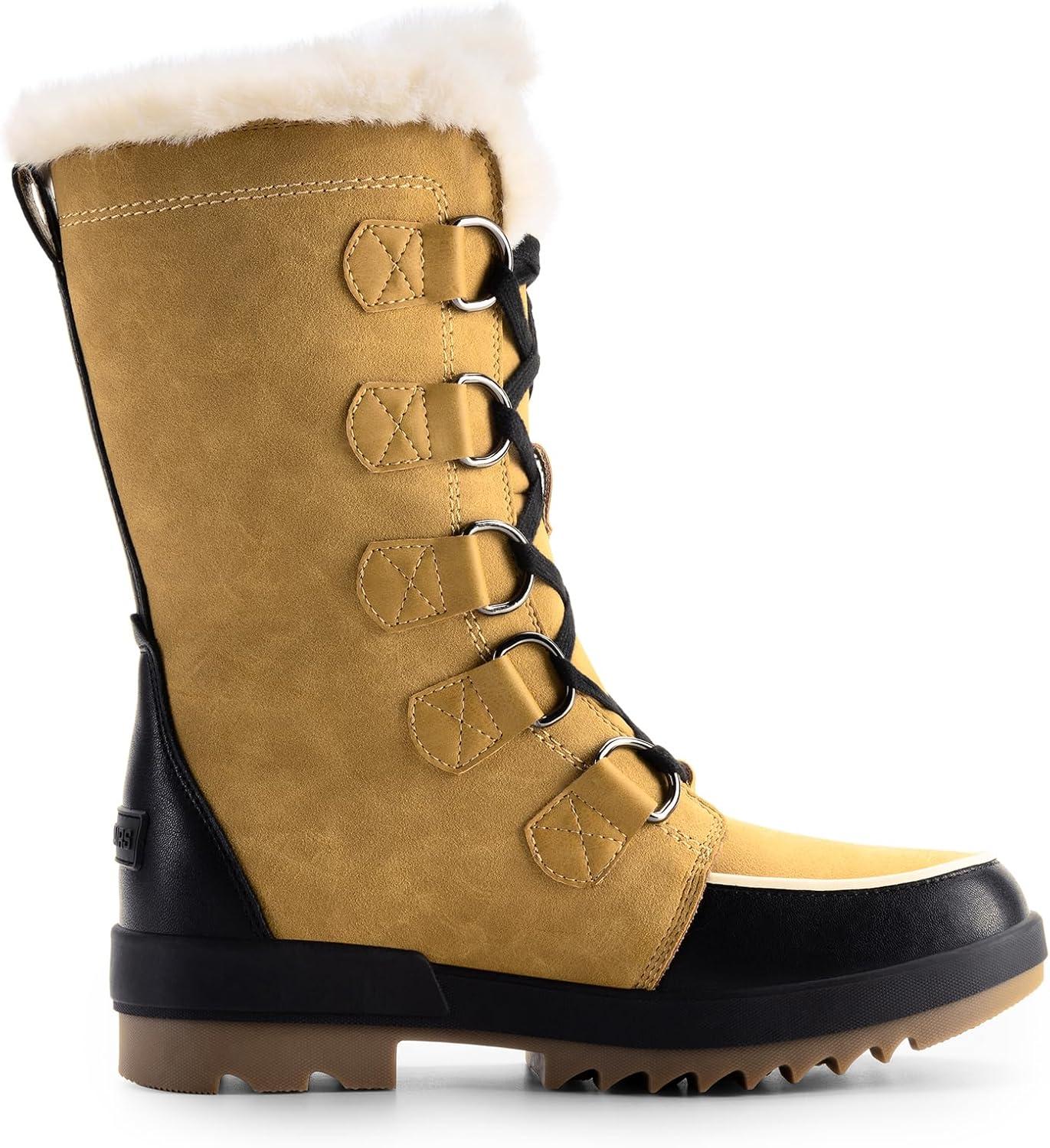 imageDREAM PAIRS Snow Winter Boots for Women Resistant Warm MidCalf Boots Faux Fur Lined Lace Up Antislip Outdoor Hiking BootiesChestnutBlack