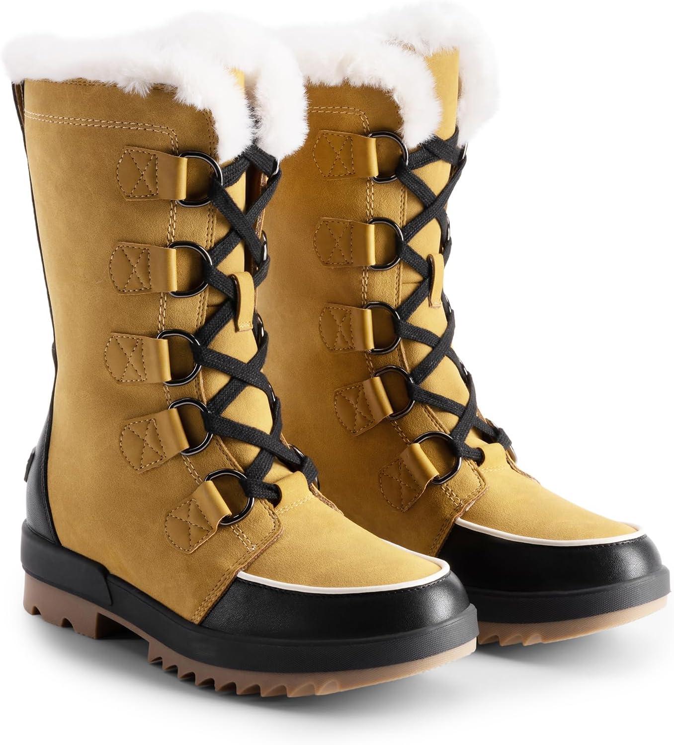 imageDREAM PAIRS Snow Winter Boots for Women Resistant Warm MidCalf Boots Faux Fur Lined Lace Up Antislip Outdoor Hiking BootiesChestnutBlack