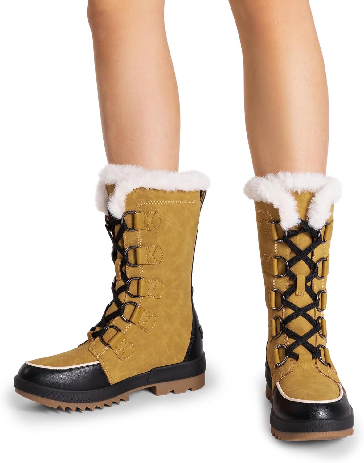 imageDREAM PAIRS Snow Winter Boots for Women Resistant Warm MidCalf Boots Faux Fur Lined Lace Up Antislip Outdoor Hiking BootiesChestnutBlack